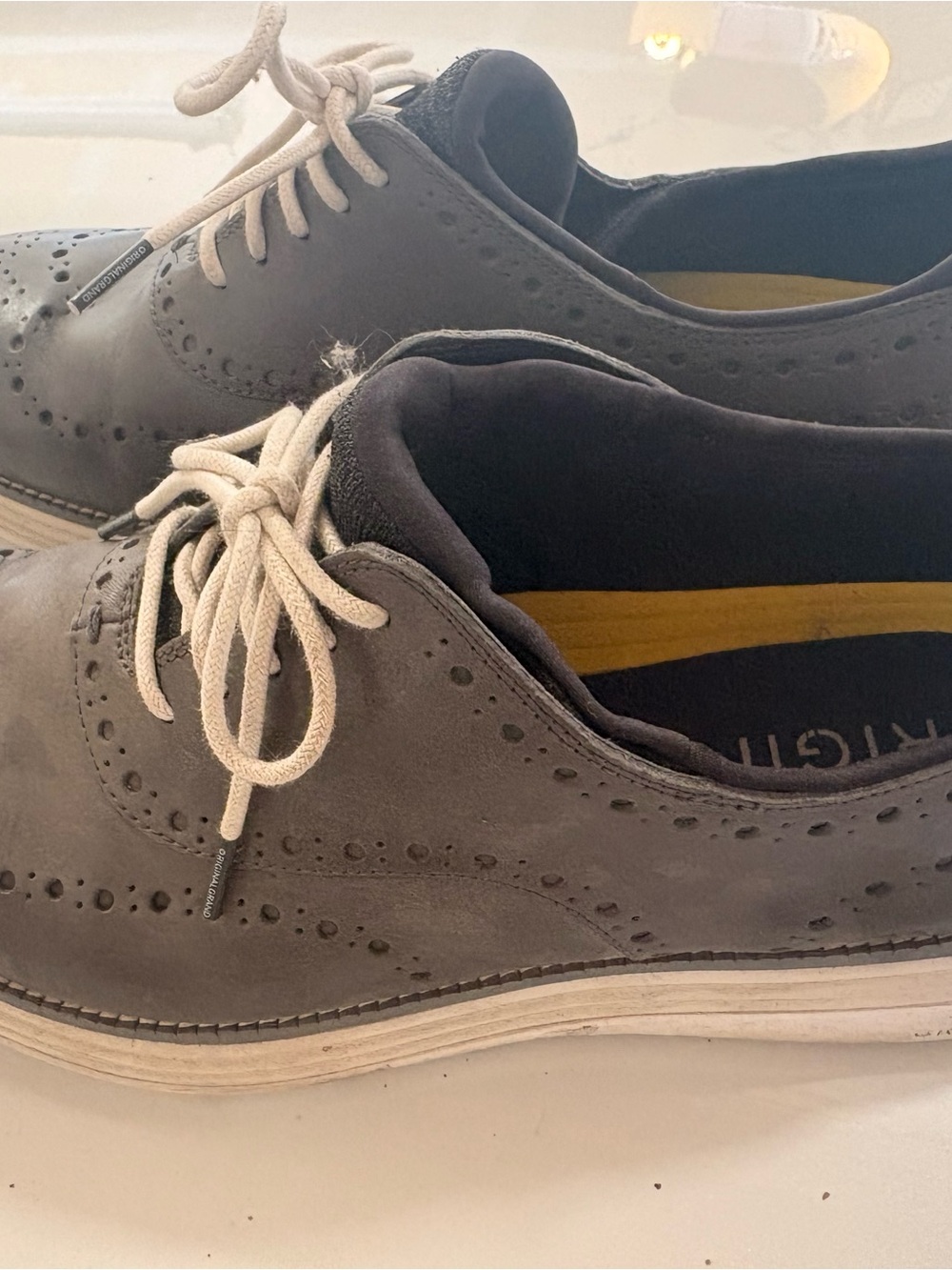 Cole Haan Grey Wingtip Oxfords with Cream Laces